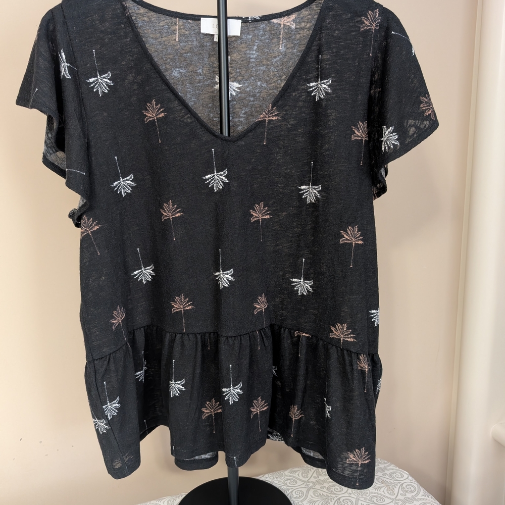 Loft Oulet Black Palm Tree Print Women's Top